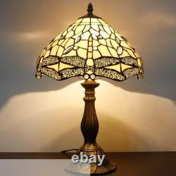 WERFACTORY Tiffany Lamp Cream Stained Glass Dragonfly Bedside Table Lamp DeskRea
