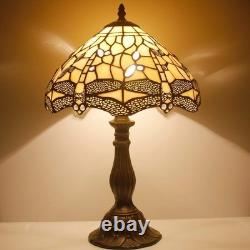 WERFACTORY Tiffany Lamp Cream Stained Glass Dragonfly Bedside Table Lamp DeskRea