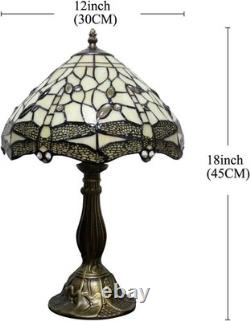 WERFACTORY Tiffany Lamp Cream Stained Glass Dragonfly Bedside Table Lamp DeskRea