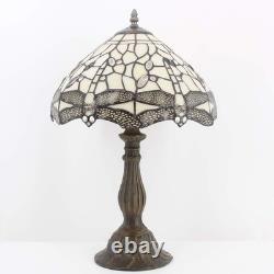 WERFACTORY Tiffany Lamp Cream Stained Glass Dragonfly Bedside Table Lamp DeskRea