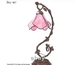 WERFACTORY Tiffany Lamp Pink Stained Glass Table Lamp, Table Desk Reading Light