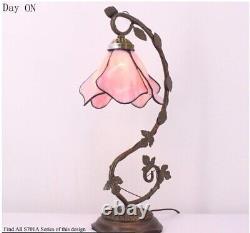 WERFACTORY Tiffany Lamp Pink Stained Glass Table Lamp, Table Desk Reading Light
