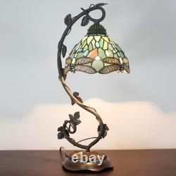 WERFACTORY Tiffany Lamp Sea Blue Stained Glass Dragonfly Style Desk Reading L