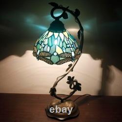 WERFACTORY Tiffany Lamp Sea Blue Stained Glass Dragonfly Style Desk Reading L