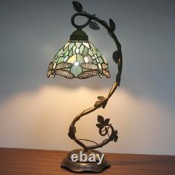 WERFACTORY Tiffany Lamp Sea Blue Stained Glass Dragonfly Style Desk Reading L