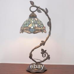 WERFACTORY Tiffany Lamp Sea Blue Stained Glass Dragonfly Style Desk Reading L