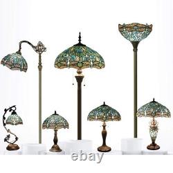 WERFACTORY Tiffany Lamp Sea Blue Stained Glass Dragonfly Style Desk Reading L