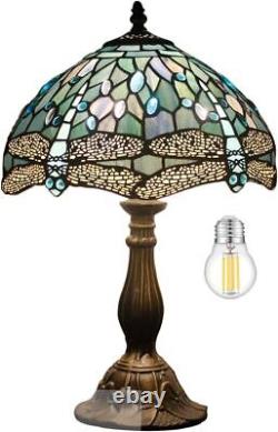 WERFACTORY Tiffany Lamp SeaBlue Stained Glass Dragonfly Style Table Reading Lamp