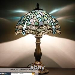 WERFACTORY Tiffany Lamp SeaBlue Stained Glass Dragonfly Style Table Reading Lamp