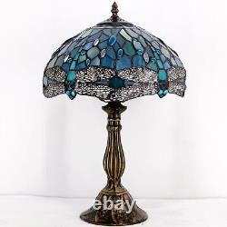 WERFACTORY Tiffany Lamp SeaBlue Stained Glass Dragonfly Style Table Reading Lamp