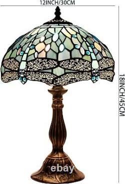 WERFACTORY Tiffany Lamp SeaBlue Stained Glass Dragonfly Style Table Reading Lamp