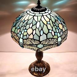 WERFACTORY Tiffany Lamp SeaBlue Stained Glass Dragonfly Style Table Reading Lamp