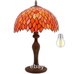 WERFACTORY Tiffany Lamp Stained Glass Table Lamp Red Wisteria Style Desk Beds