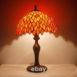 WERFACTORY Tiffany Lamp Stained Glass Table Lamp Red Wisteria Style Desk Beds