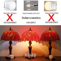WERFACTORY Tiffany Lamp Stained Glass Table Lamp Red Wisteria Style Desk Beds