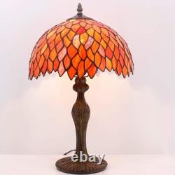 WERFACTORY Tiffany Lamp Stained Glass Table Lamp Red Wisteria Style Desk Beds