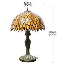 WERFACTORY Tiffany Lamp Stained Glass Table Lamp Red Wisteria Style Desk Beds