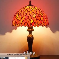 WERFACTORY Tiffany Lamp Stained Glass Table Lamp Red Wisteria Style Desk Beds