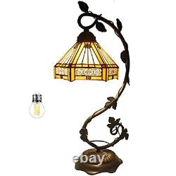 WERFACTORY Tiffany Lamp Stained Glass Table Lamp Yellow Hexagon Mission Bedsi