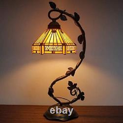 WERFACTORY Tiffany Lamp Stained Glass Table Lamp Yellow Hexagon Mission Bedsi