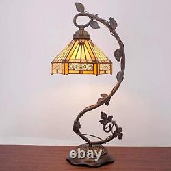 WERFACTORY Tiffany Lamp Stained Glass Table Lamp Yellow Hexagon Mission Bedsi