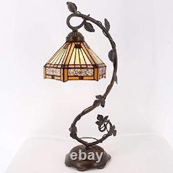 WERFACTORY Tiffany Lamp Stained Glass Table Lamp Yellow Hexagon Mission Bedsi