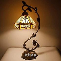 WERFACTORY Tiffany Lamp Stained Glass Table Lamp Yellow Hexagon Mission Bedsi