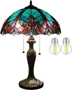 WERFACTORY Tiffany Style Lamp Green Liaison Stained Glass Bedside Table Lamp