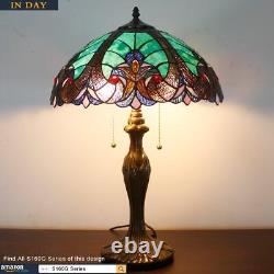 WERFACTORY Tiffany Style Lamp Green Liaison Stained Glass Bedside Table Lamp