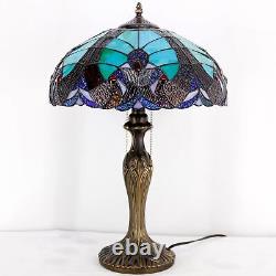 WERFACTORY Tiffany Style Lamp Green Liaison Stained Glass Bedside Table Lamp