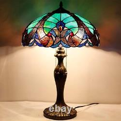 WERFACTORY Tiffany Style Lamp Green Liaison Stained Glass Bedside Table Lamp