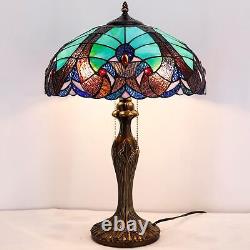 WERFACTORY Tiffany Style Lamp Green Liaison Stained Glass Bedside Table Lamp