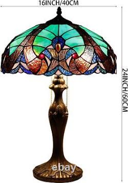 WERFACTORY Tiffany Style Lamp Green Liaison Stained Glass Bedside Table Lamp