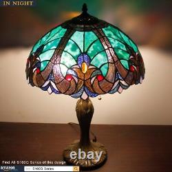 WERFACTORY Tiffany Style Lamp Green Liaison Stained Glass Bedside Table Lamp