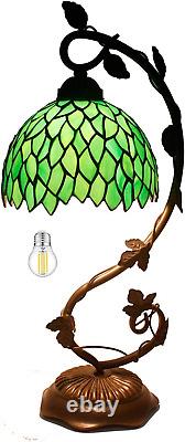 WERFACTORY Tiffany Style Lamp Green Wisteria Stained Glass Table Desk Reading Li