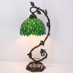 WERFACTORY Tiffany Style Lamp Green Wisteria Stained Glass Table Desk Reading Li