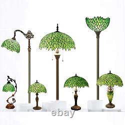 WERFACTORY Tiffany Style Lamp Green Wisteria Stained Glass Table Desk Reading Li