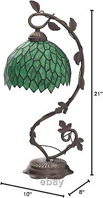 WERFACTORY Tiffany Style Lamp Green Wisteria Stained Glass Table Desk Reading Li