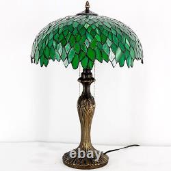 WERFACTORY Tiffany Style Table Lamp Stained Glass Bedside Lamp Green Wisteria