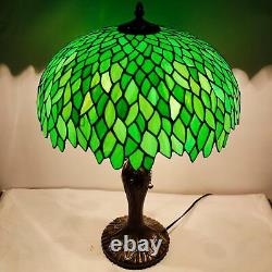 WERFACTORY Tiffany Style Table Lamp Stained Glass Bedside Lamp Green Wisteria