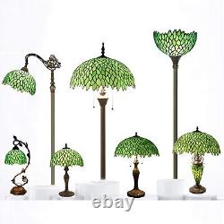 WERFACTORY Tiffany Style Table Lamp Stained Glass Bedside Lamp Green Wisteria