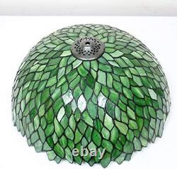 WERFACTORY Tiffany Style Table Lamp Stained Glass Bedside Lamp Green Wisteria