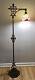 Working Tiffany-style Stained Glass Antique Floor Lamp Brass / Cast Iron Rare