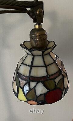 WORKING Tiffany-Style Stained Glass Antique Floor Lamp Brass / Cast Iron Rare