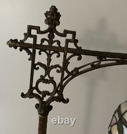 WORKING Tiffany-Style Stained Glass Antique Floor Lamp Brass / Cast Iron Rare