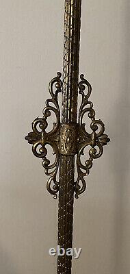 WORKING Tiffany-Style Stained Glass Antique Floor Lamp Brass / Cast Iron Rare