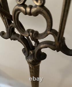 WORKING Tiffany-Style Stained Glass Antique Floor Lamp Brass / Cast Iron Rare