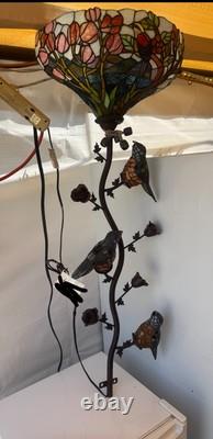 Wall Lamp Tiffany Style Stained Glass Wall Sconce Light Birds Vine Flowers Long