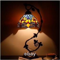 Werfactory Tiffany Table lamp Banker Stained Glass Lamp, Bedside Lamp Blue Yellow