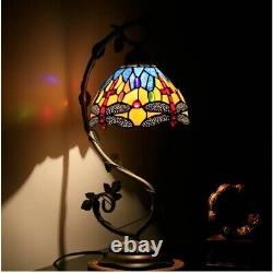 Werfactory Tiffany Table lamp Banker Stained Glass Lamp, Bedside Lamp Blue Yellow